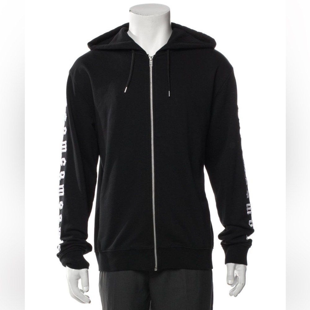 Alexander McQueen Black Zip-Up Hoodie with White Sleeve Text